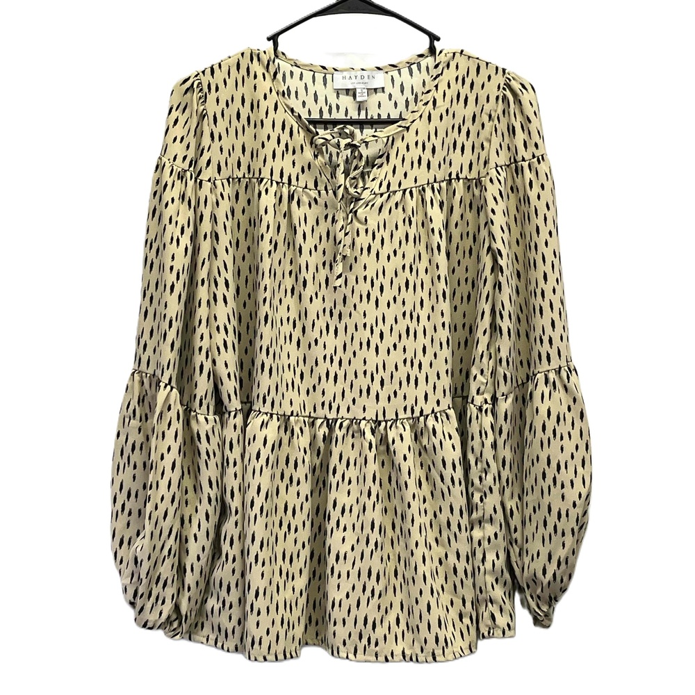 Hayden Los Angeles Tan‎ & Black Womens Tiered Ruffled Yoke Blouse Small